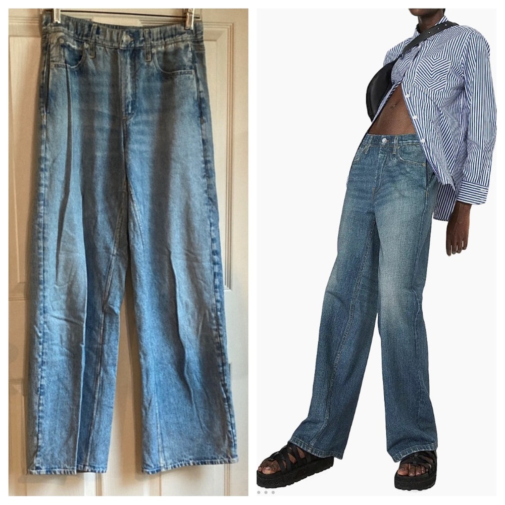 Rag & Bone Miramar Cotton Denim Wide Leg Jean Style Pull On Bottoms Blue Small